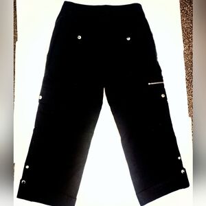Ralph Lauren Cargo Capris, Women Black Pants, ZipUp, Zip Pockets, Snap Cuffs, 4